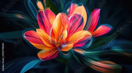 Abstract Floral Art with Vibrant Hues and Dynamic Swirls