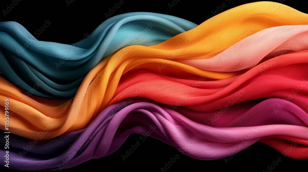Abstract Colorful Fabric Waves Flowing Silk Texture Background