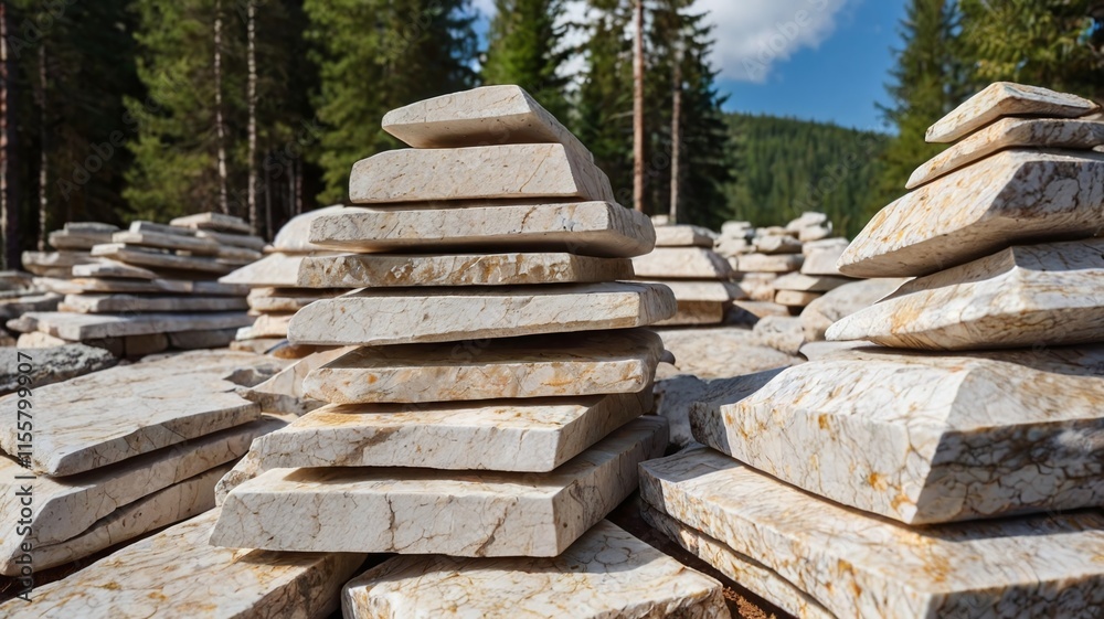 Stone pyramids built by tourists from pieces of marble in the mountain Park Ruskeala. Stone pyramids built by tourists from pieces of marble in the mountain Park Ruskeala.