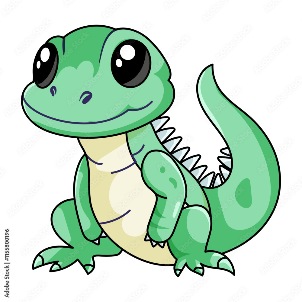 Fototapeta premium Cute Iguana Cartoon Kawaii Sticker. Character Vector Illustration