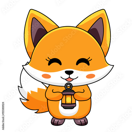 Cute Fox Cartoon Kawaii Sticker. Character Vector Illustration