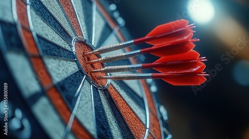Four red darts hitting bullseye.
