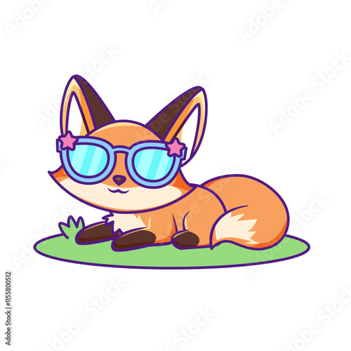 Cute Fox Cartoon Kawaii Sticker. Character Vector Illustration