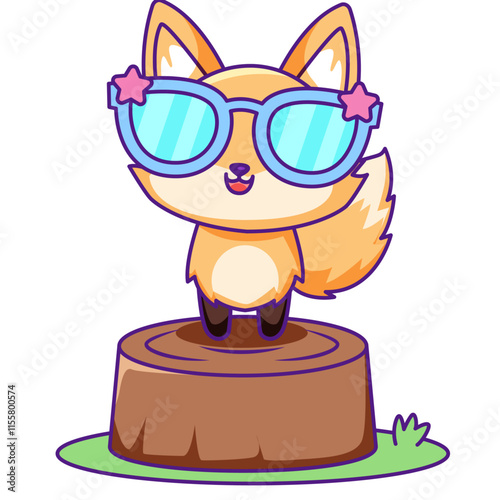 Cute Fox Cartoon Kawaii Sticker. Character Vector Illustration