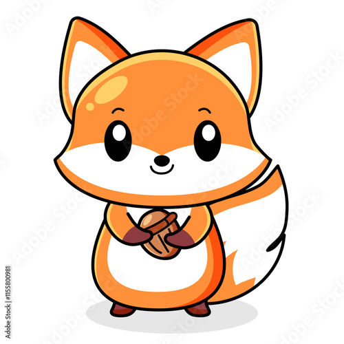 Cute Fox Cartoon Kawaii Sticker. Character Vector Illustration