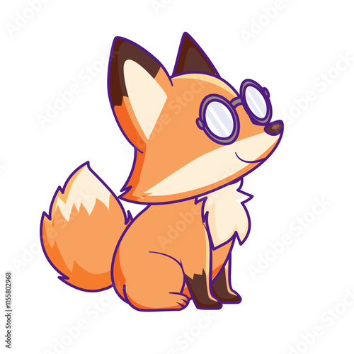 Cute Fox Cartoon Kawaii Sticker. Character Vector Illustration