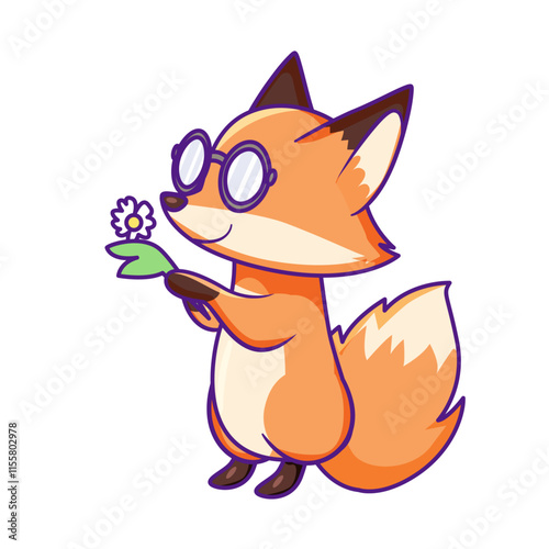 Cute Fox Cartoon Kawaii Sticker. Character Vector Illustration