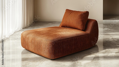 Modern Lounge Chair:  A stylish and contemporary lounge chair with a soft, inviting brown corduroy fabric, perfect for relaxation and comfort in a modern minimalist setting.