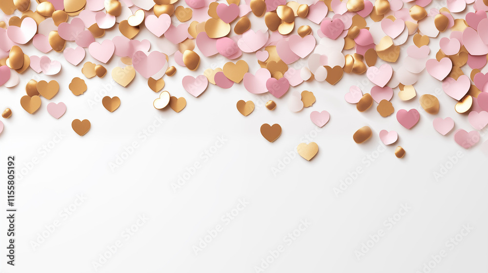 Elegant Background with Pink, Gold, and White Heart Confetti for Celebrations, Weddings, and Romantic Occasions Elegant Background with Pink, Gold, and White Heart Confetti for Celebrations, Weddings, and Romantic Occasions