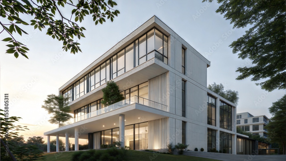 Stylish Modern White Villa with Minimalist Design and Green Surroundings Stylish Modern White Villa with Minimalist Design and Green Surroundings