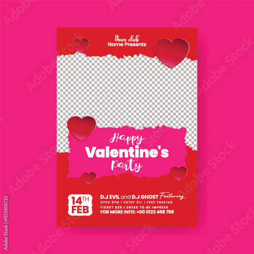 Valentines day celebration party invitation print flyer or poster and 14 February happy valentines day invitation card, romance celebration poster  template