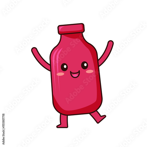 Cute Ketchup Cartoon Kawaii Sticker. Character Vector Illustration