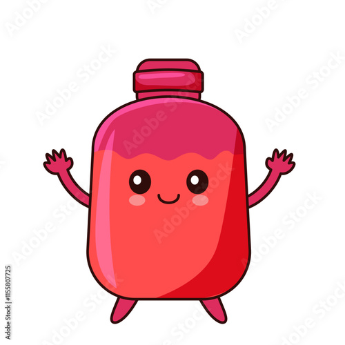 Cute Ketchup Cartoon Kawaii Sticker. Character Vector Illustration