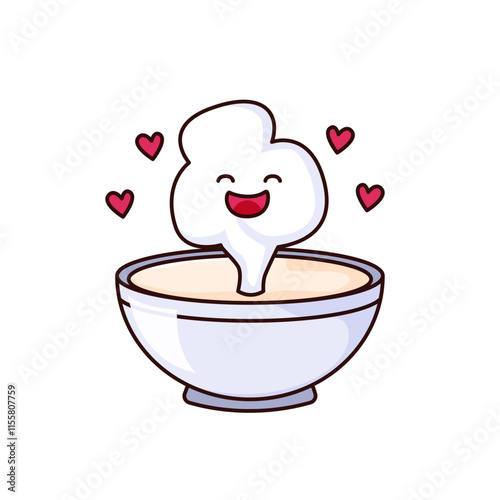 Cute Soup Cartoon Kawaii Sticker. Character Vector Illustration