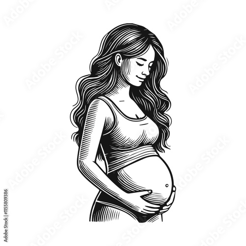 Elegant Black and White Silhouette of a Pregnant Womans