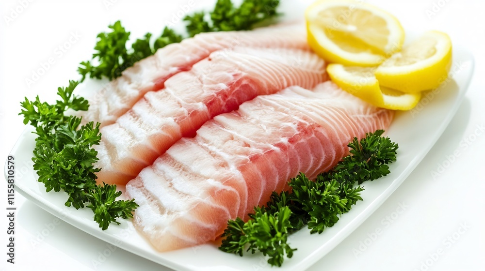Fresh Tilapia Fish Fillets with Lemon and Parsley Garnish Fresh Tilapia Fish Fillets with Lemon and Parsley Garnish