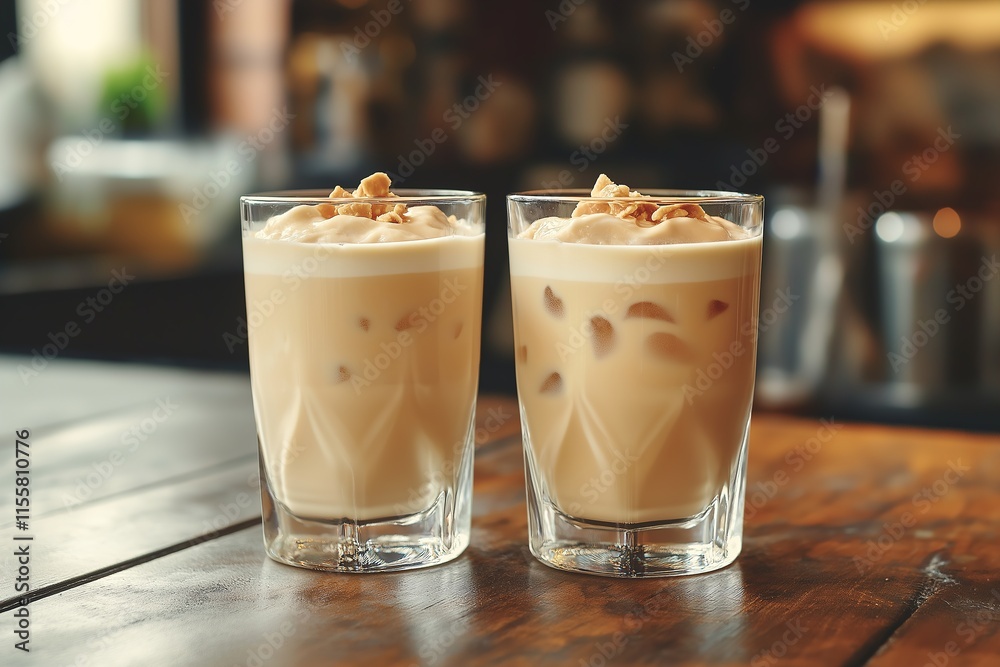 Discover sweet creamy drinks from Vietnam in a cozy cafe setting with two delightful servings Discover sweet creamy drinks from Vietnam in a cozy cafe setting with two delightful servings