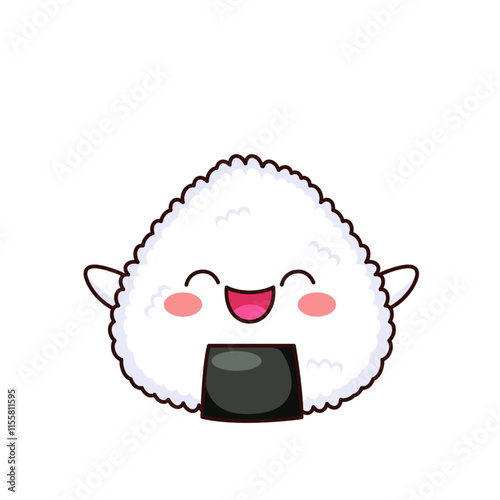 Cute Onigiri Cartoon Kawaii Sticker. Character Vector Illustration