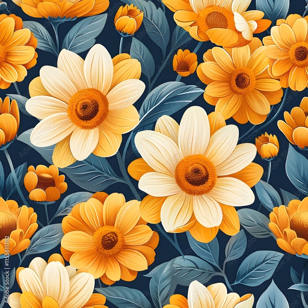 Vibrant Aster Seamless Pattern with Soft Botanical Details in Vector Format Vibrant Aster Seamless Pattern with Soft Botanical Details in Vector Format