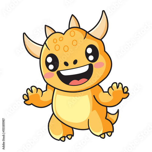 Cute Dinosaur Cartoon Kawaii Sticker. Character Vector Illustration