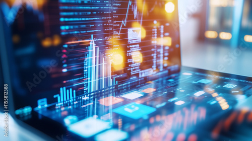 A modern depiction of tax processes with a holographic display highlighting tax-related icons, symbolizing innovation in financial management. Ideal for articles about online tax f
