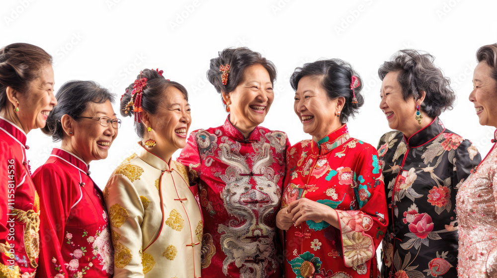 Joyful Group of Elderly Women in Traditional Chinese Dresses Celebrating Friendship and Culture with Laughter and Smiles Joyful Group of Elderly Women in Traditional Chinese Dresses Celebrating Friendship and Culture with Laughter and Smiles