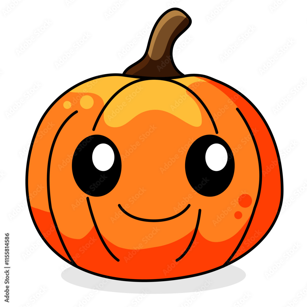 Fototapeta premium Cute Pumpkin Cartoon Kawaii Sticker. Character Vector Illustration