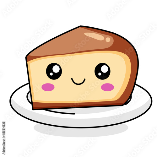 Cute Cake Cartoon Kawaii Sticker. Character Vector Illustration