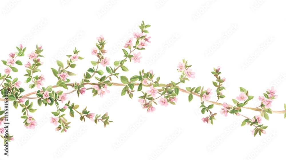 Delicate pink flowers bloom on a slender branch Delicate pink flowers bloom on a slender branch