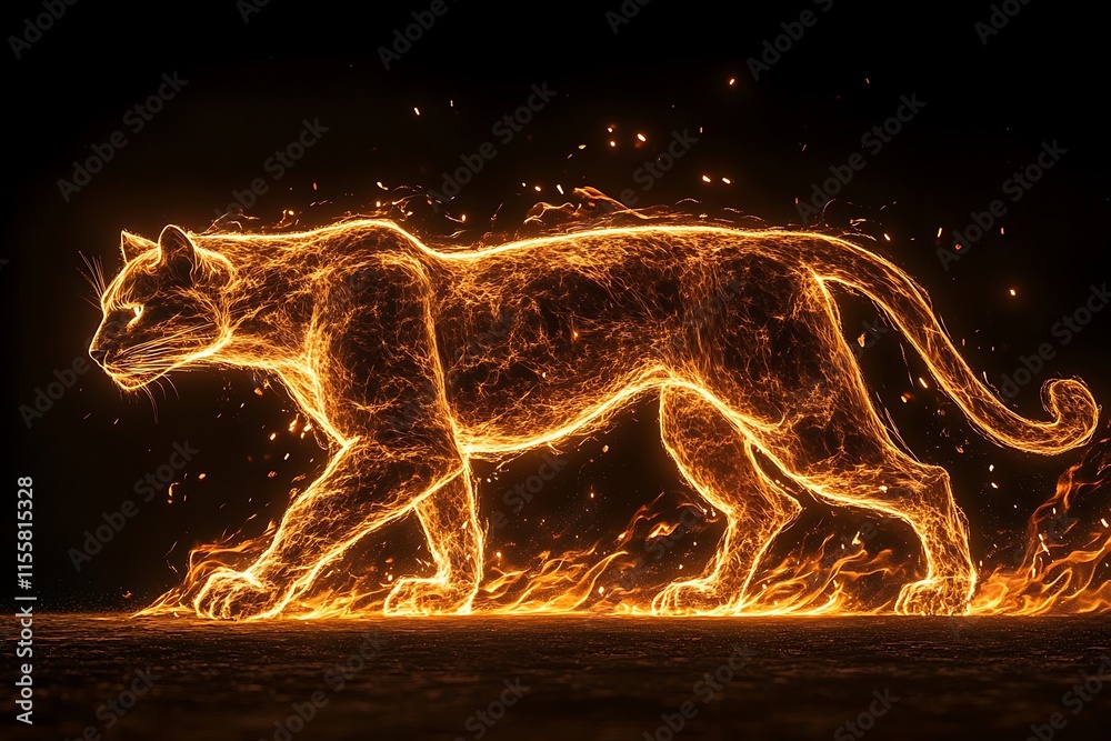 Golden Wildcat 3D Rendering Dark Background Golden Wildcat 3D Rendering Dark Background