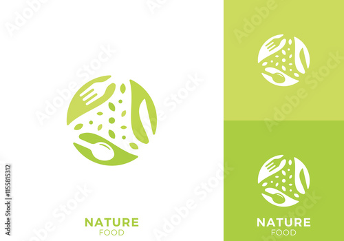 fork spoon and knife logo. restaurant food leaf nature vector design concept