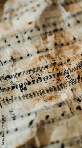 Vintage sheet music displaying intricate notes and markings on aged paper