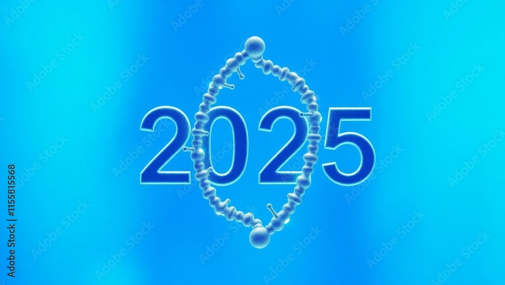 Fototapeta premium Year 2025 with circular molecular structure symbolizing scientific advancements