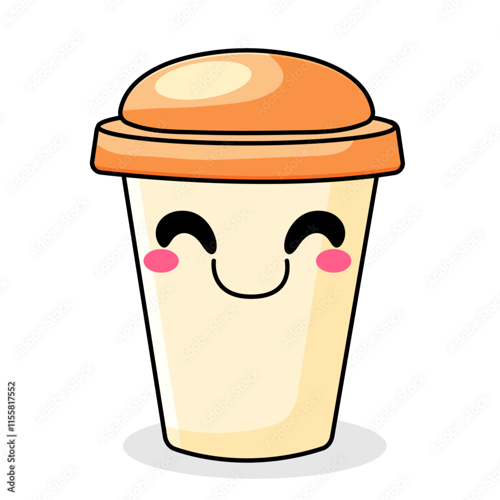 Cute Coffee Cartoon Kawaii Sticker. Character Vector Illustration Cute Coffee Cartoon Kawaii Sticker. Character Vector Illustration