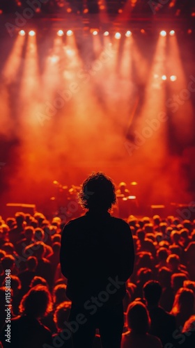 Crowd enjoys live concert with vibrant lights at night