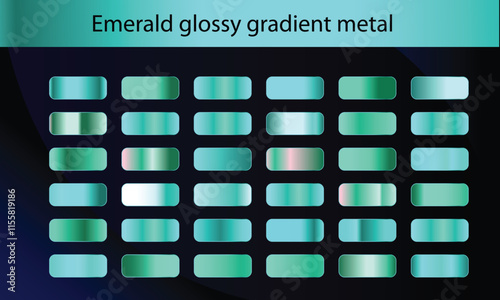 Emerald glossy gradient metal foil texture color swatch set collection of high quality vector