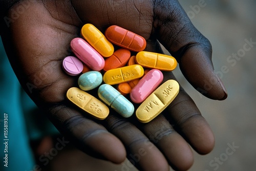 Colorful assortment of pills held in hand showcasing various medication types...