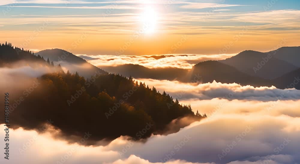 Timelapse of sunset over mountains in autumn.