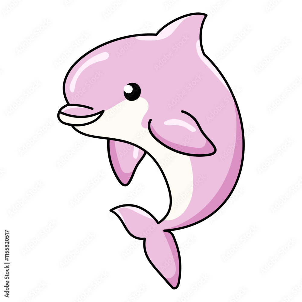 Cute Dolphin Cartoon Kawaii Sticker. Character Vector Illustration Cute Dolphin Cartoon Kawaii Sticker. Character Vector Illustration