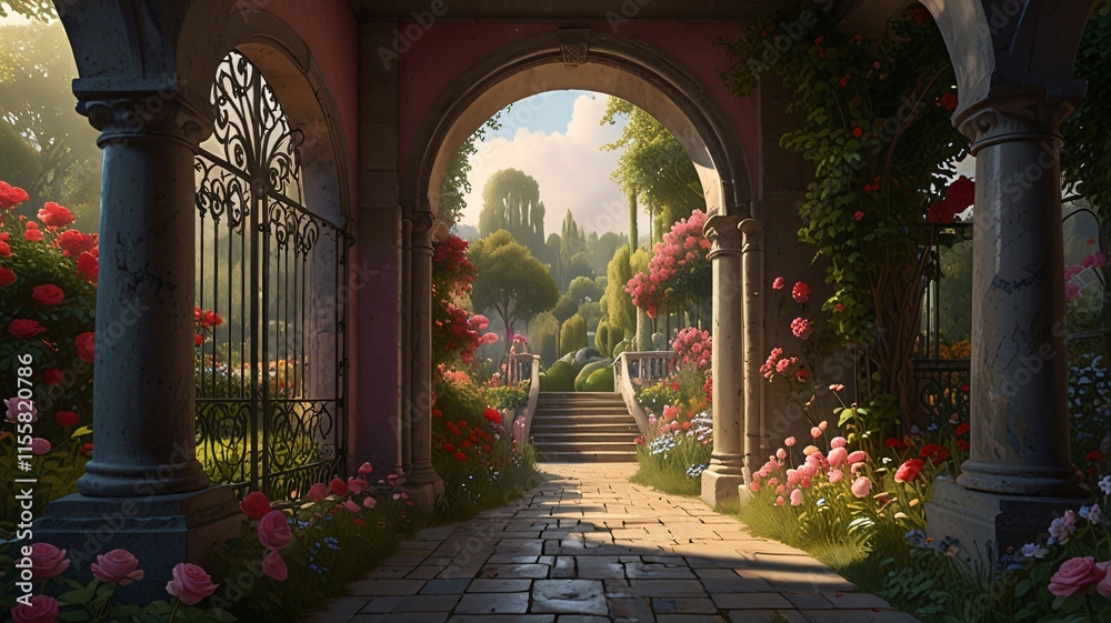 Fototapeta premium rose arch , AI Generated.