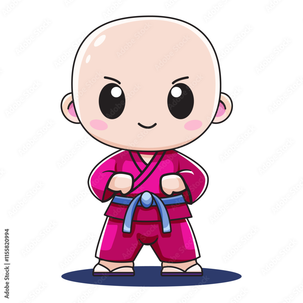 Cute Karate Boy Cartoon Kawaii Sticker. Character Vector Illustration Cute Karate Boy Cartoon Kawaii Sticker. Character Vector Illustration