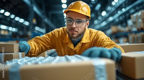Skilled worker organizing tools in a busy workshop during daytime