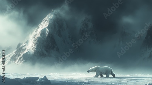 Polar bear walking on ice in the Arctic during daylight hours
