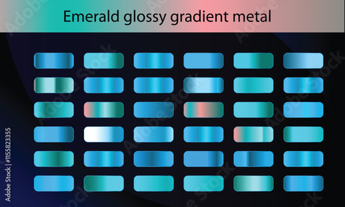 Emerald glossy gradient metal foil texture color swatch set collection of high quality vector