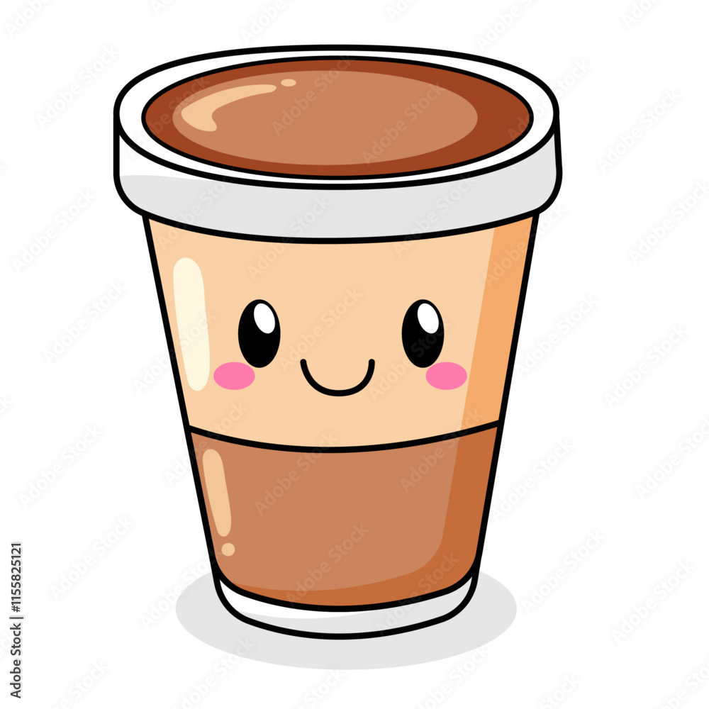 Cute Coffee Cartoon Kawaii Sticker. Character Vector Illustration Cute Coffee Cartoon Kawaii Sticker. Character Vector Illustration