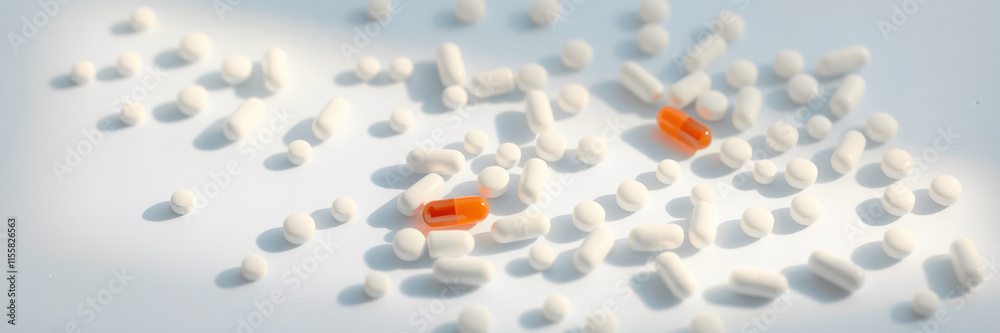 Medical Pills, Tablets and Capsules Scattered on Background. For medical, healthcare, pharmacy, drug advertising and pharmaceutical industry. Medical Pills, Tablets and Capsules Scattered on Background. For medical, healthcare, pharmacy, drug advertising and pharmaceutical industry.