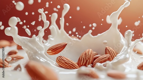 almond in milk splash on a solid background photo