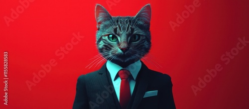 Modern portrayal of a female cat in business attire, crafted using generative AI. photo