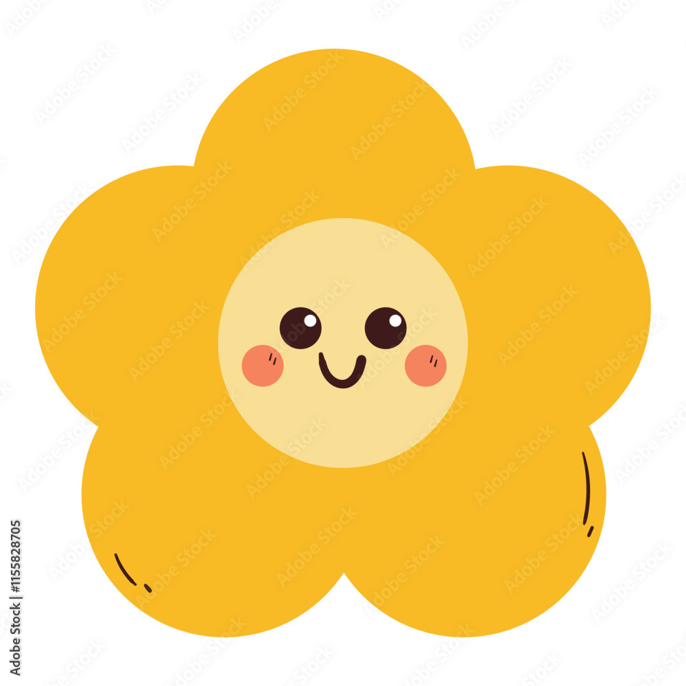 hand drawing cartoon yellow flower. cute flower character drawing, doodle for sticker or icon hand drawing cartoon yellow flower. cute flower character drawing, doodle for sticker or icon