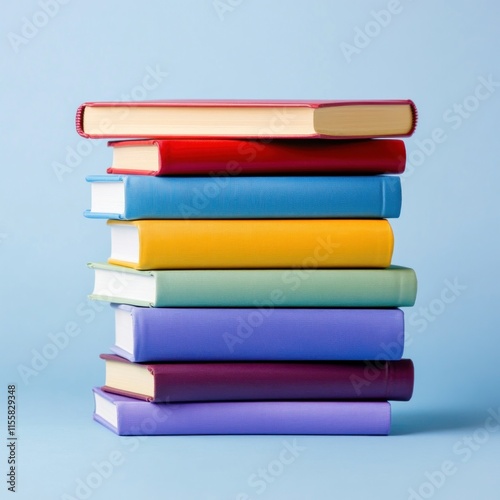 Wallpaper Mural Stack of colorful hardcover books on blue background. Torontodigital.ca